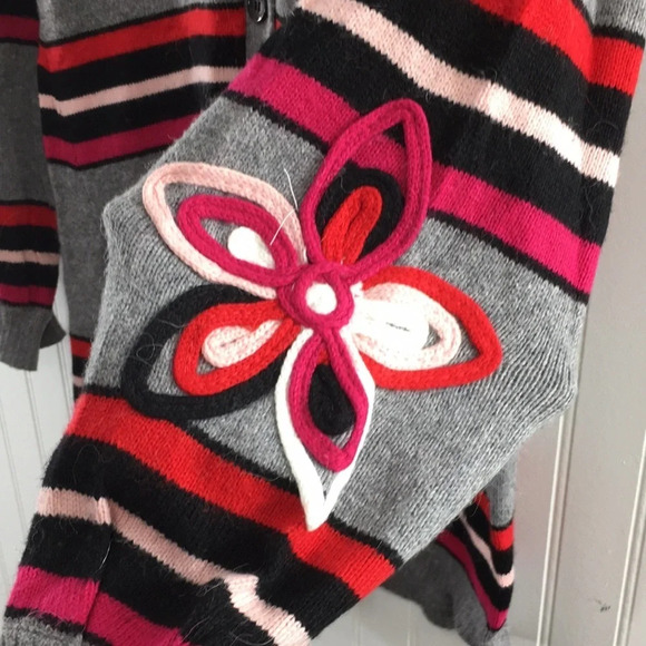 Democracy Gray Striped Flower Applique Cardigan - Picture 3 of 13